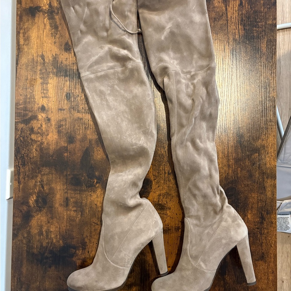 Stuart Weitzman Taupe Suede Over-the-Knee High Heel Boots